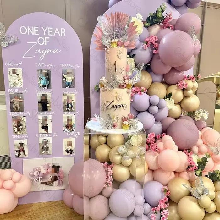 Toile de fond de fête de jalon personnalisée, arc de nom personnalisé pour décor de fête de premier anniversaire, décoration murale Photo sur le mur