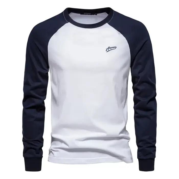 New Long-sleeved Men's Bottoming Shirt Cross-border Splicing T-shirt Men's Round Neck Casual Men's Cotton Embroidery