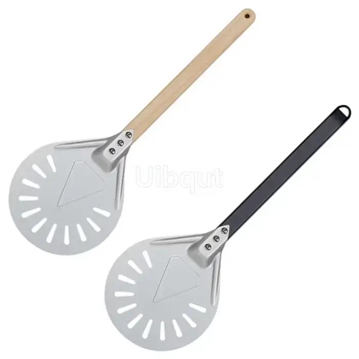 Petite palette à Pizza tournante, outil rond court, manche en bois antidérapant, pelle à Pizza perforée en aluminium de 7 8 9 pouces