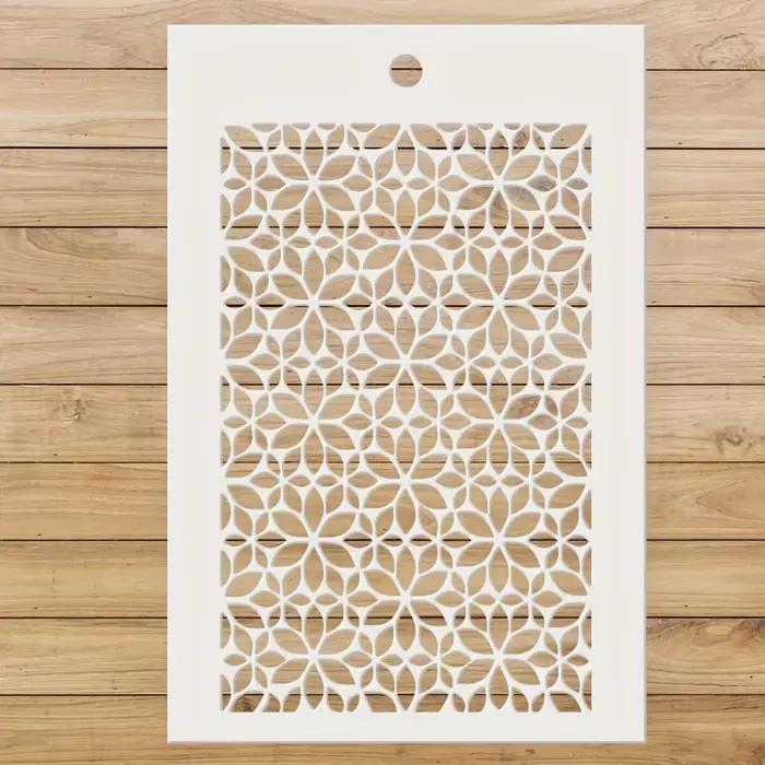 Pochoir PET géométrique floral – Motif floral réutilisable pour murs, meubles et tissus