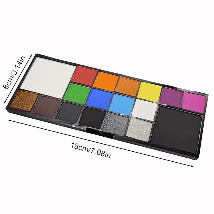 La palette de peinture pour le visage et le corps de 18 couleurs est sûre et facile à nettoyer, adaptée aux cosplay, aux spectacles sur scène, aux festivals et aux fêtes.
