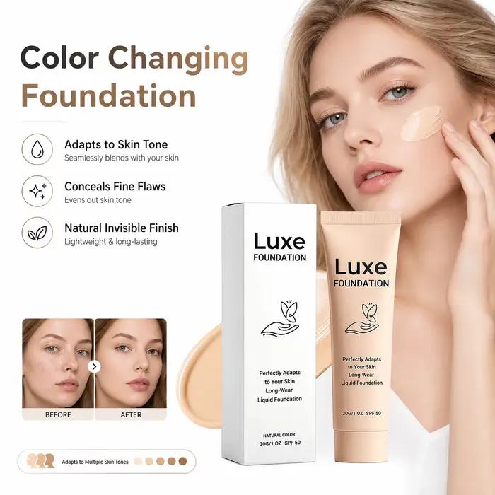 Color Changing Liquid Foundation Skin Tone Adaptive Long Lasting Lightweight Hydrating Natural Invisible Skin Pores Makeup Base
