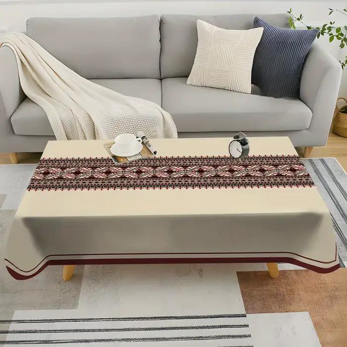 Nappe à motif géométrique ethnique sur fond beige, housse de table imperméable en polyester pour la maison, la cuisine, la salle à manger, les fêtes et les vacances