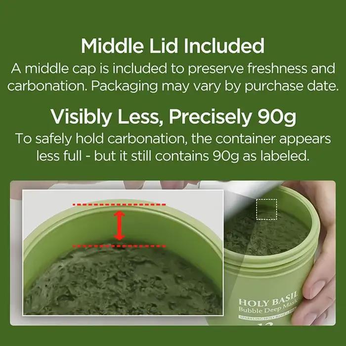 Masque Moussant Purifiant au Basilic 90g, Masque à l'Argile Exfoliant au PHA pour Nettoyage en Profondeur des Pores, Élimination des Points Noirs et des Peaux Mortes, Contrôle du Sébum