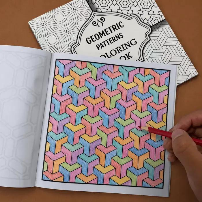 Livre de coloriage à motifs géométriques, 28 pages, tessellation abstraite, art linéaire géométrique, anti-stress, cahier de dessin relaxant pour adultes