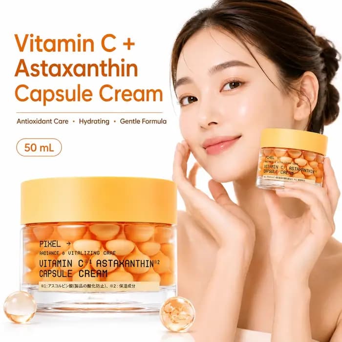 Crème en Capsules de Vitamine C et Astaxanthine 50ml – Usage Unique Portable – Antioxydante
