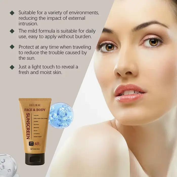 Crème solaire minérale naturelle SPF50 Boeuf suif de bœuf Suncreen Face Hydratant Sollow Zinc Sun Protection Cream for
