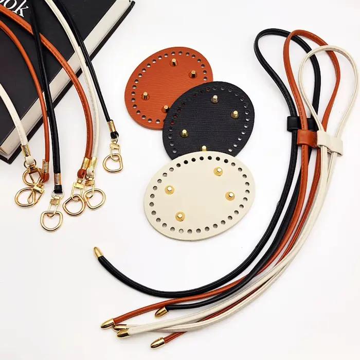 Kit de fabrication de sac seau au crochet DIY, base de sac ronde en PU avec cordon de serrage et bandoulière pour accessoires de sac tricoté fait main