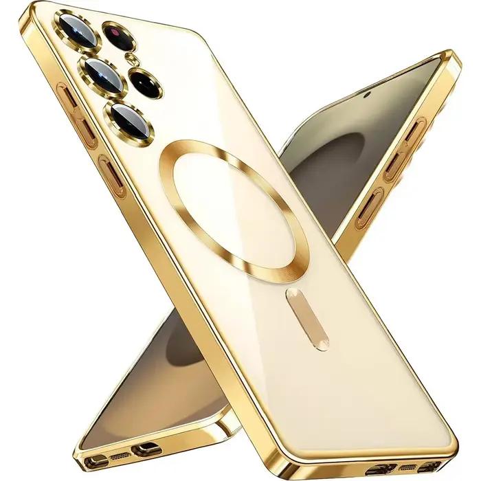 Coque en silicone plaquée de luxe pour Samsung Galaxy S26 S25 Edge S24 FE S23 S21 S22 Ultra Plus, magnétique pour Magsafe, couverture souple transparente