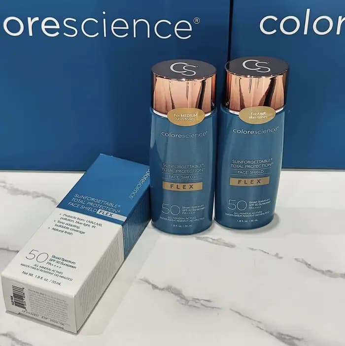 Crème solaire minérale teintée Colorescience Sunforgettable Face Shield Flex à large spectre
