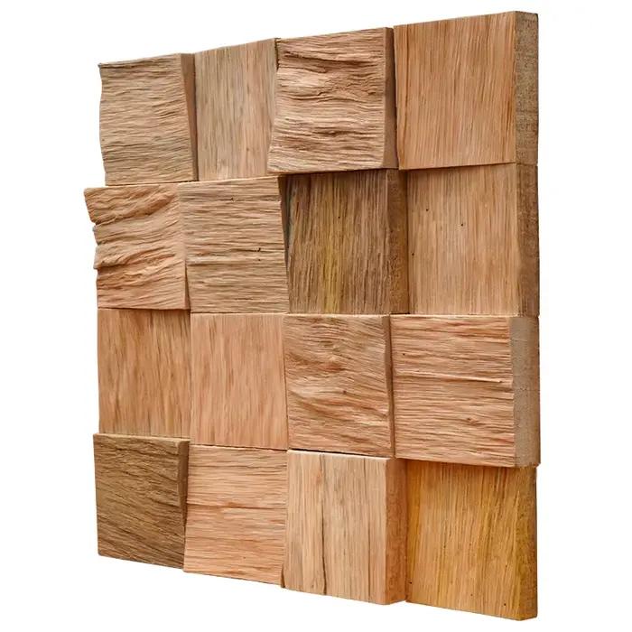 Papier peint adhésif pour cloison murale, panneau mosaïque en bois de teck récupéré, finition patinée, Texture 3D, fonction TV murale