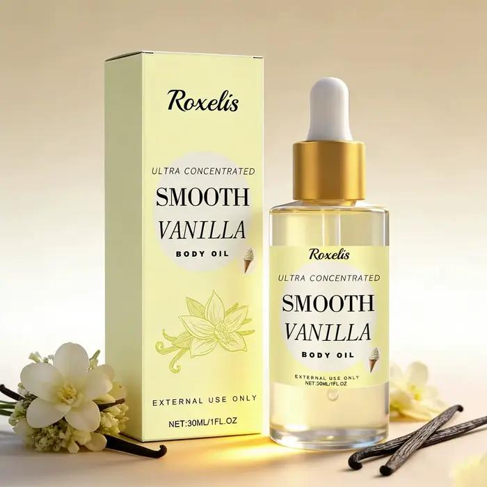 Huile corporelle parfumée crémeuse à la vanille Roxelis 30 ml, huile essentielle hydratante pour le corps entier, pour peaux sèches, hydratant