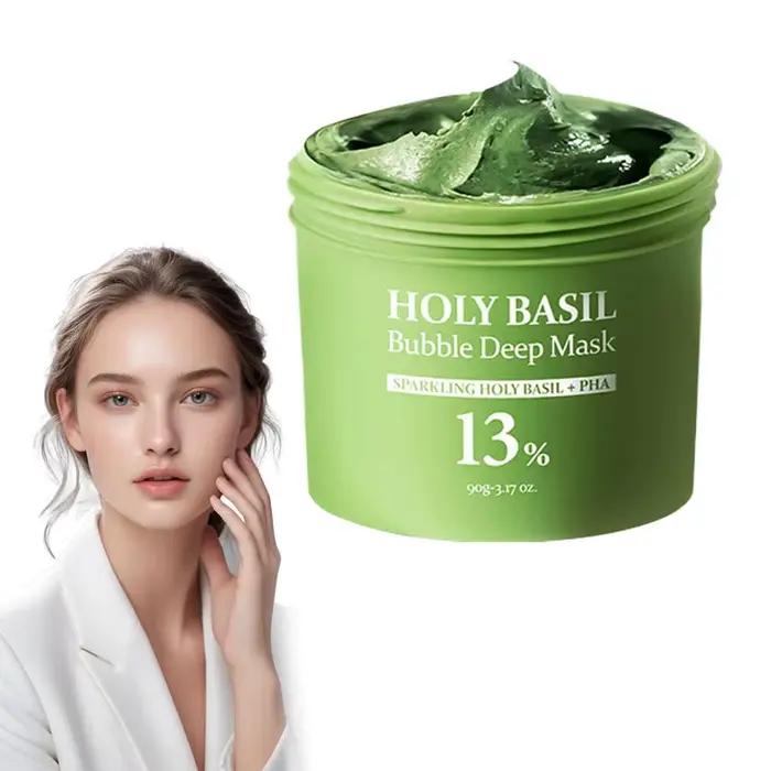 Masque de boue à bulles de basilic sacré à l'acide carburonique