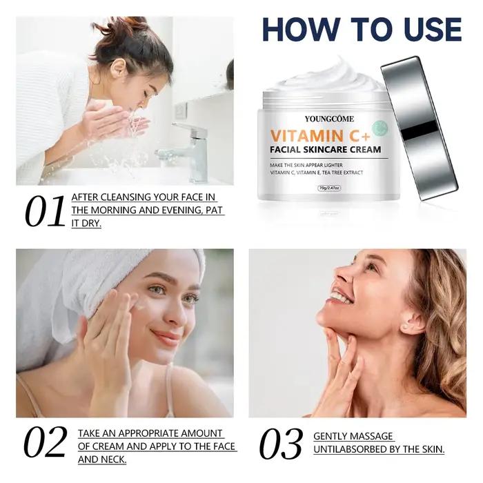 Crème hydratante pour le visage à la vitamine C avec extrait d'arbre à thé et vitamine E, crème hydratante quotidienne pour tous types de peau, boostant l'éclat du visage