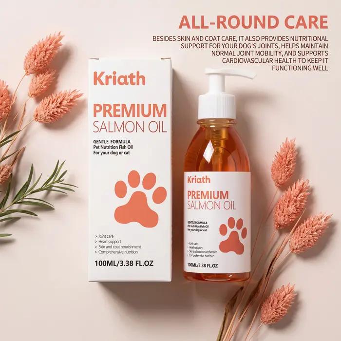 Huile de saumon pure 100 ml pour chiens et chats, acides gras oméga 3 liquides, complément pour la peau et le pelage, soutien articulaire, produits de santé pour animaux de compagnie