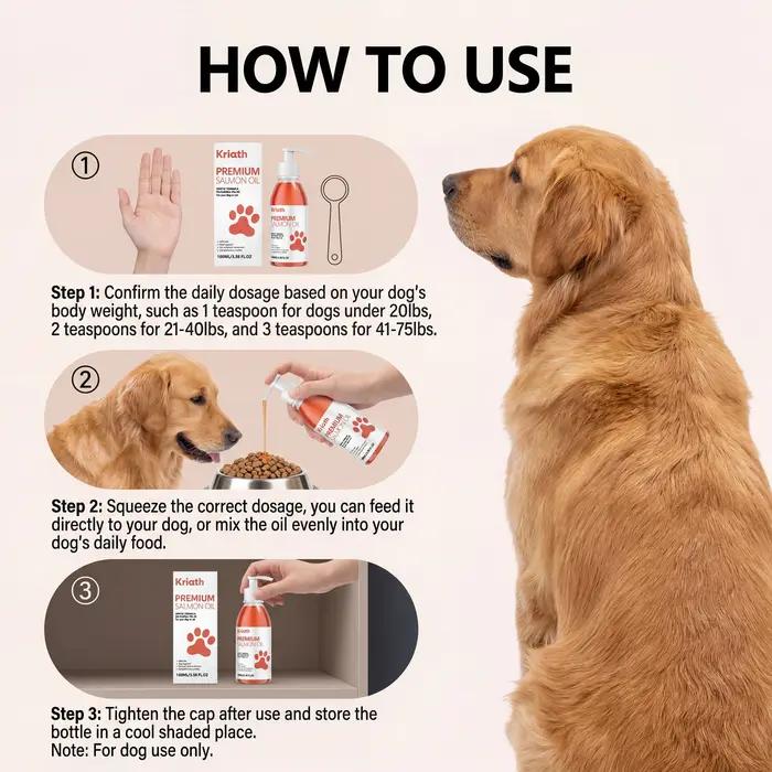 Huile de saumon pure 100 ml pour chiens et chats, acides gras oméga 3 liquides, complément pour la peau et le pelage, soutien articulaire, produits de santé pour animaux de compagnie