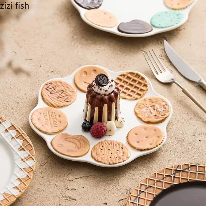 Poignée à biscuits tasse en céramique assiette à biscuits tasse de petit déjeuner créative tasse à café tasse à lait tasses à boissons tasses d'eau domestique tasse à thé