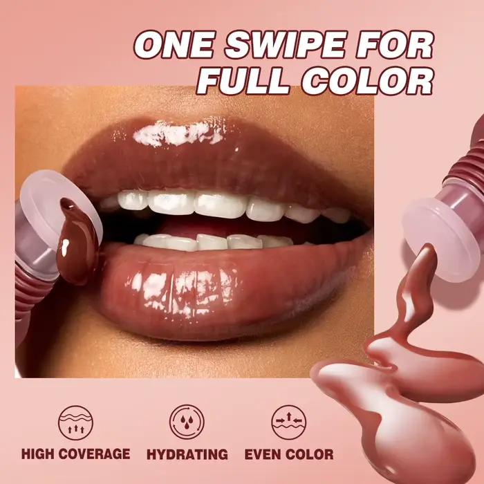 Brillant à lèvres repulpant marron nu, huile hydratante colorée, teinte transparente, Tube souple, maquillage, beauté, soins pour les lèvres, 12g