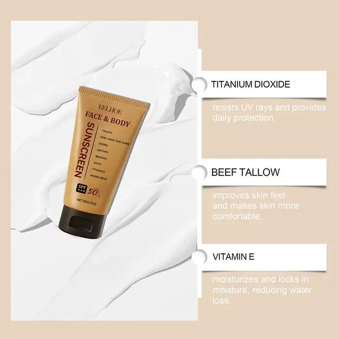 Crème solaire minérale naturelle SPF50 Boeuf suif de bœuf Suncreen Face Hydratant Sollow Zinc Sun Protection Cream for