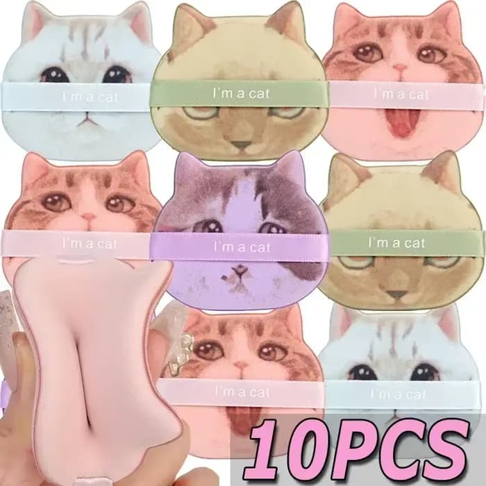 10 pièces mignon chat maquillage bouffée fond de teint cosmétique