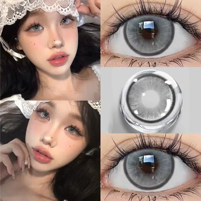 Deux grandes lentilles de contact de couleur pour les yeux noirs sur ordonnance