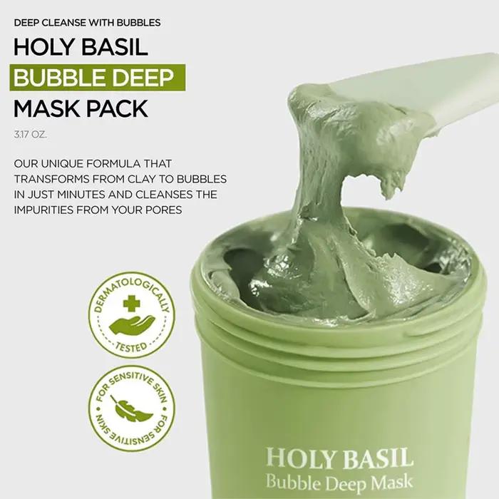 Masque de boue à bulles de basilic sacré à l'acide carburonique