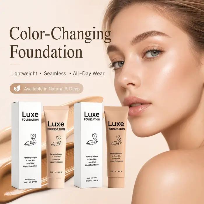 Fond de Teint Liquide Adaptatif à Changement de Couleur, Léger, Maquillage Naturel, Adaptation au Teint, Respirant, Longue Tenue, Teint Uniforme et Lisse