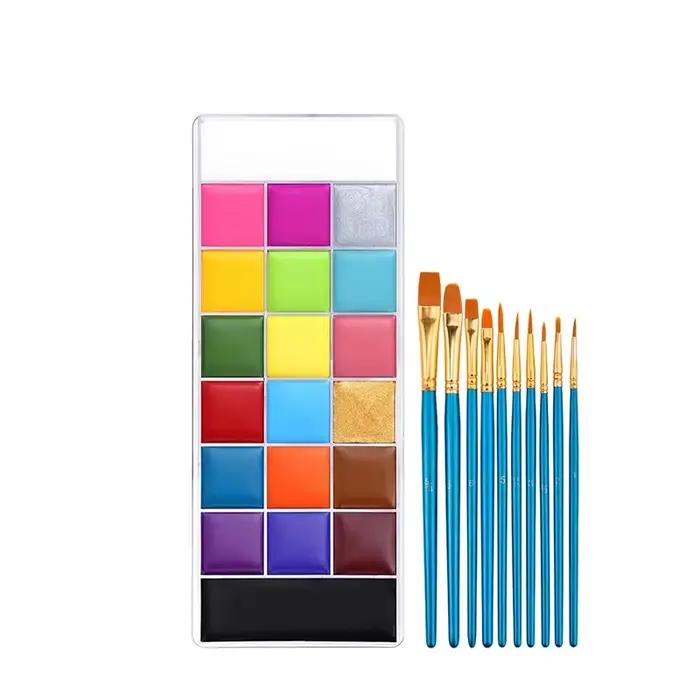 20 couleurs visage corps peinture à l'huile peinture Pigment Non toxique sûr enfants Flash tatouage peinture avec pinceau Art Halloween Cosplay fête