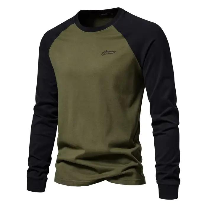 New Long-sleeved Men's Bottoming Shirt Cross-border Splicing T-shirt Men's Round Neck Casual Men's Cotton Embroidery