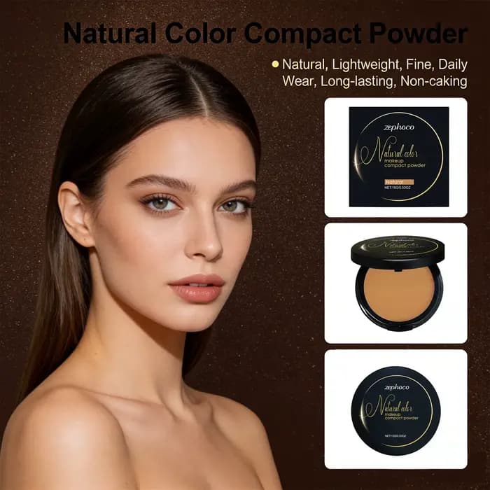Poudre Compacte Matifiante Contrôle du Sébum Longue Tenue Fond de Teint Trois Couleurs Peau Foncée Maquillage Naturel