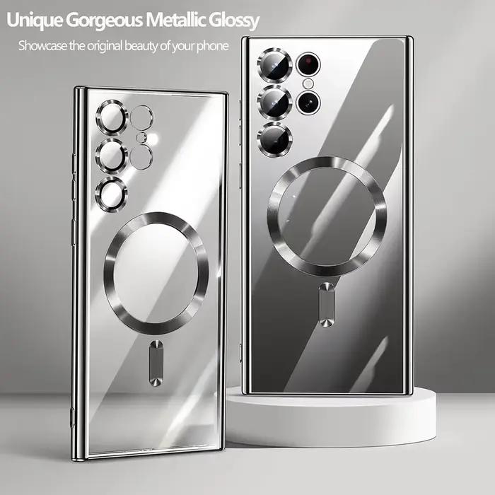 Coque en silicone plaquée de luxe pour Samsung Galaxy S26 S25 Edge S24 FE S23 S21 S22 Ultra Plus, magnétique pour Magsafe, couverture souple transparente