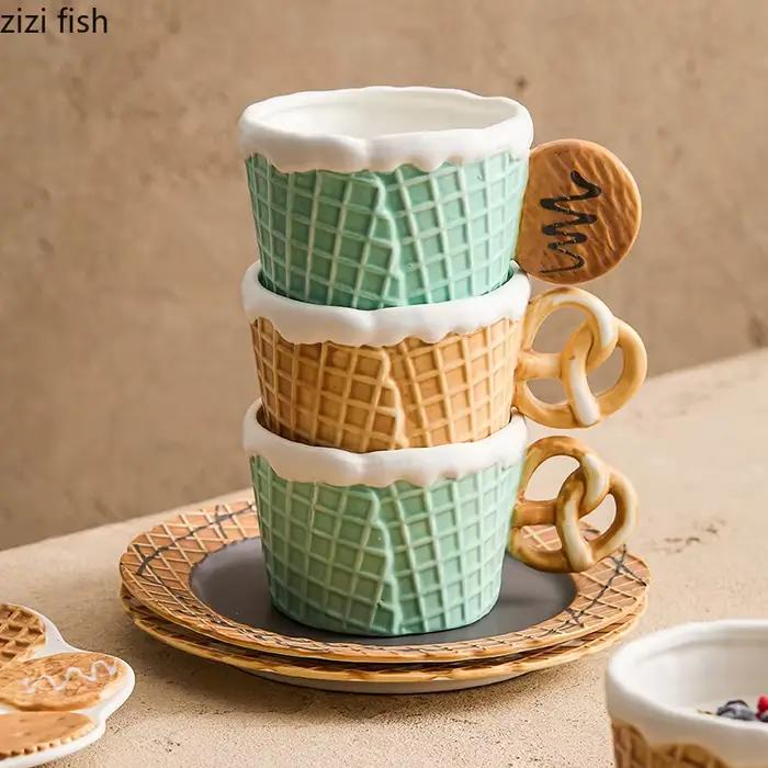 Poignée à biscuits tasse en céramique assiette à biscuits tasse de petit déjeuner créative tasse à café tasse à lait tasses à boissons tasses d'eau domestique tasse à thé