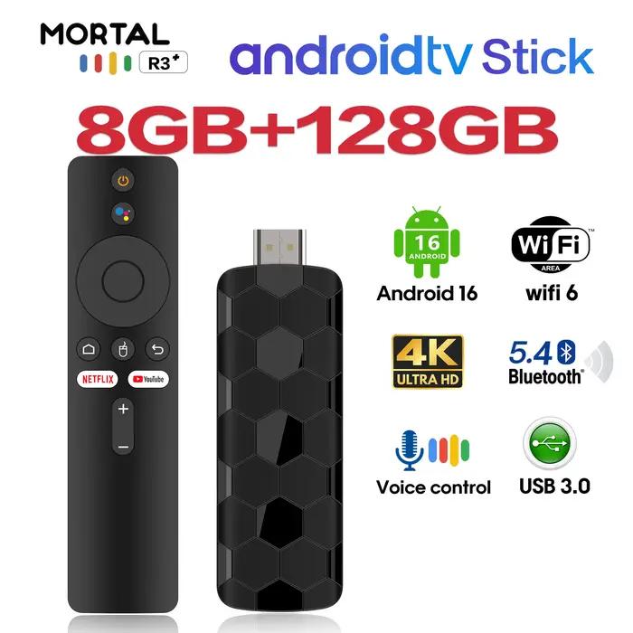 Nouveau Stick TV R3+ 2026 avec double interface utilisateur, double Wi-Fi 2.4G/5.8G, 4K Ultra HD, 8 Go 128 Go, lecteur multimédia Home Cinéma Quad Core RK3518