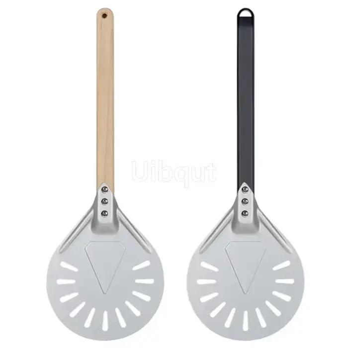 Petite palette à Pizza tournante, outil rond court, manche en bois antidérapant, pelle à Pizza perforée en aluminium de 7 8 9 pouces