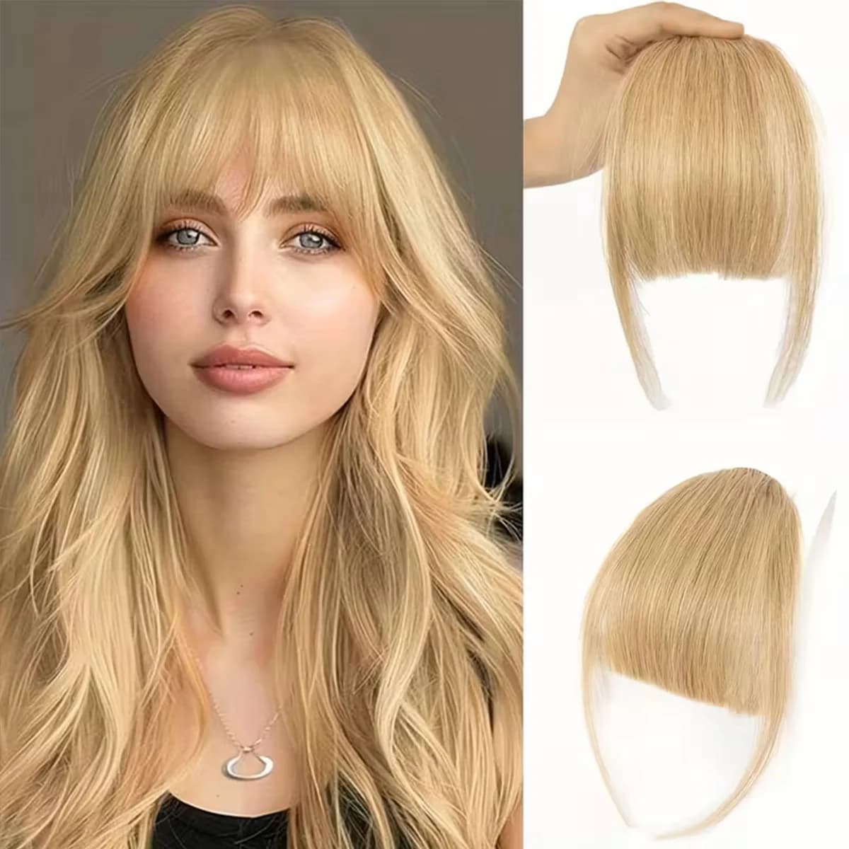 Vrais cheveux humains frange vaporeuse avec branches, accessoires pour cheveux à frange incurvée, fr
