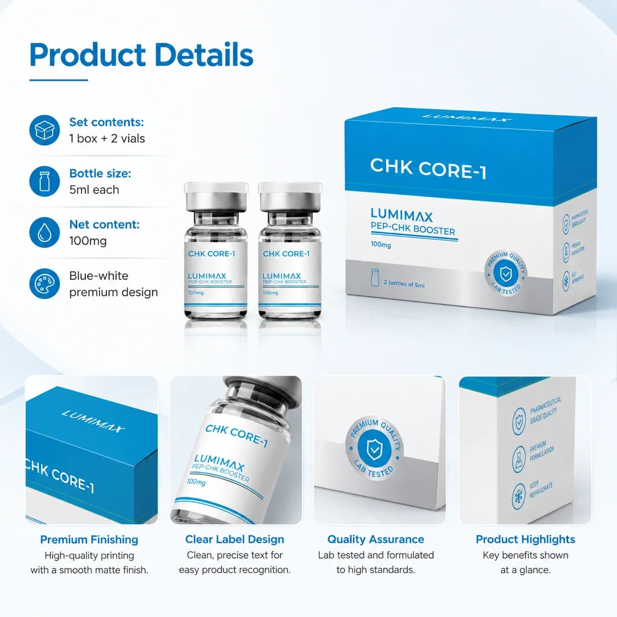 1 paire de peptides GH*CU pour unisexe, cuivre bleu avec ensemble de soins réparateurs à l'eau, 1/5/
