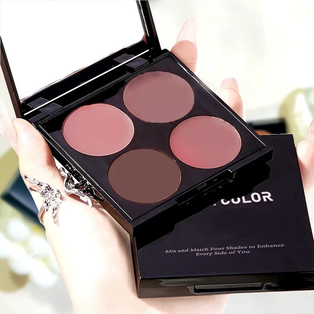 Palette de fards à joues en poudre mate – 4 nuances pour une brillance vibrante longue durée, un mél