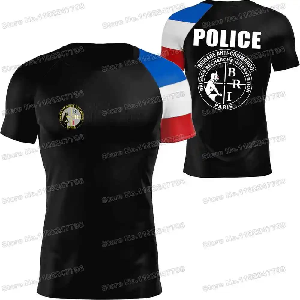 Chemise Homme T-shirt BRI Police nationale française,camouflage vert Maillot Brigade de recherche et