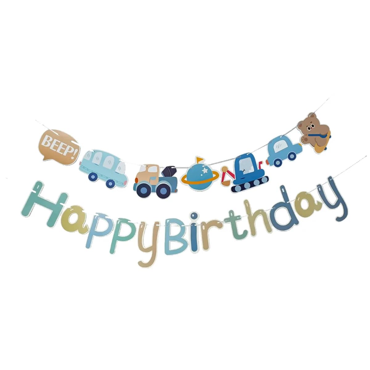 Ours voiture tirer drapeau bannière décoration enfants dessin animé fête d'anniversaire premier anni