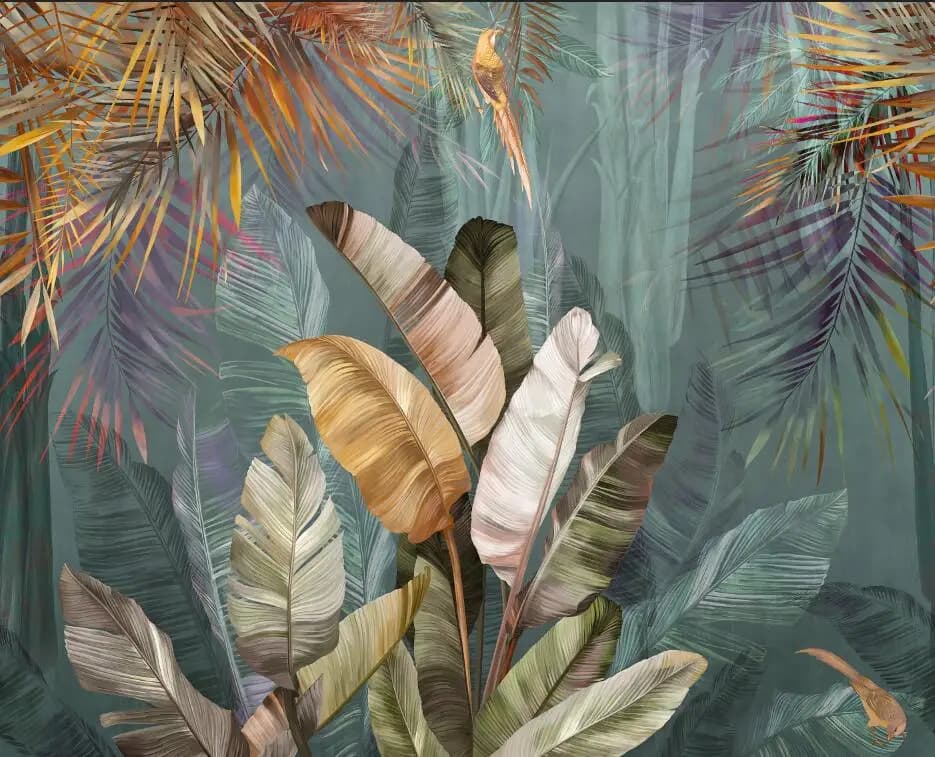 Papier Peint Mural avec Affiche 3D Personnalisée, Plantes Tropicales, Forêt, Gels, Cuir oral elu, Fl