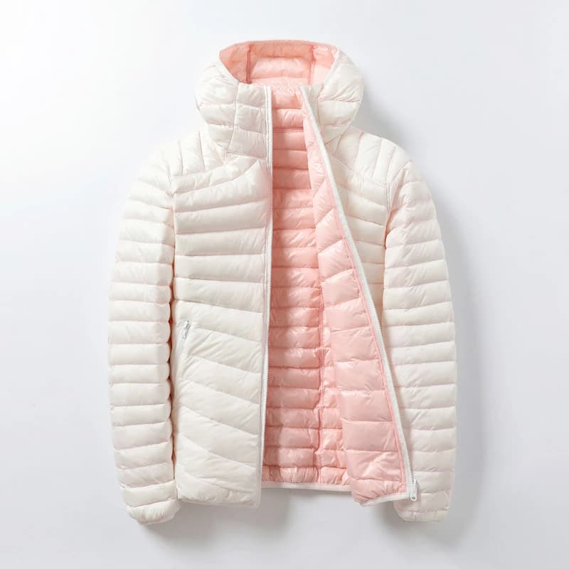 Doudoune en Duvet de Canard Blanc Ultraléger pour Femme, Manteau Portable à Capuche Double Face, Par