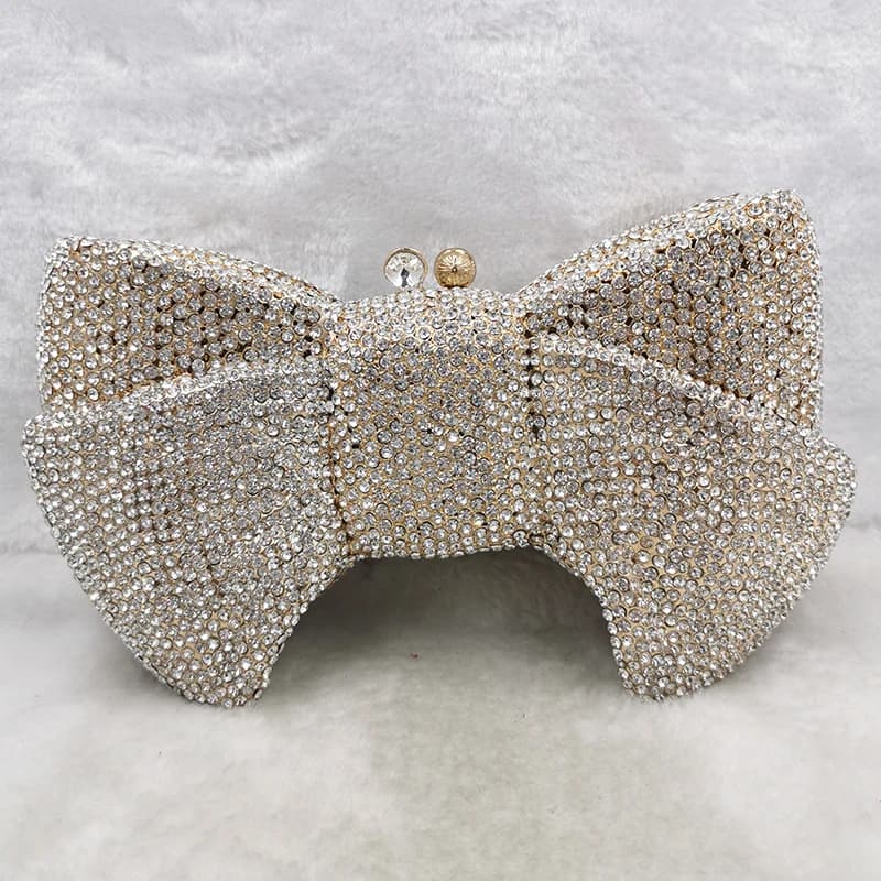 Pochette de soirée en cristal rose pour femmes, pochette de luxe en forme de nœud en strass pour fêt
