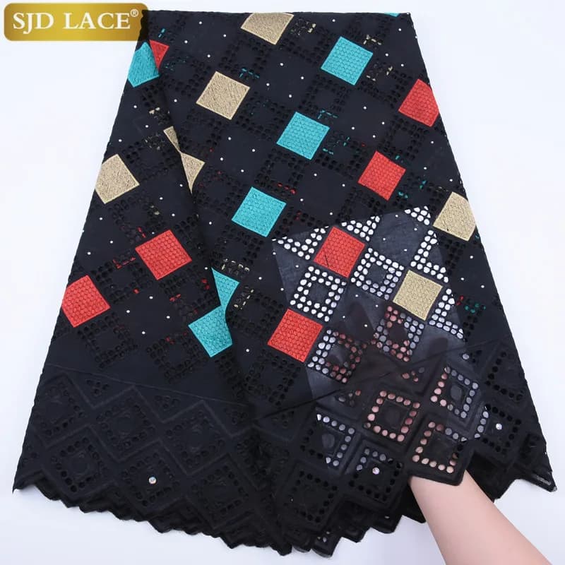 Tissu africain en dentelle sèche, 100% coton, trous perforés, pour fête, nouvelle collection, SewA17