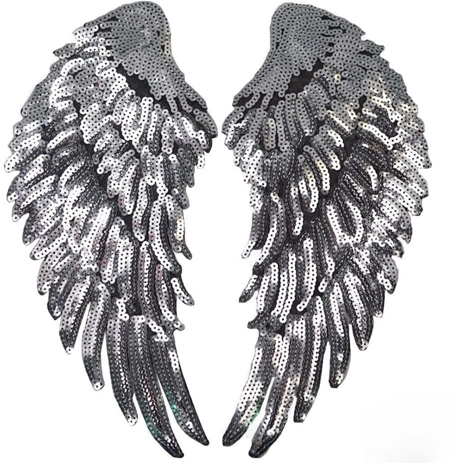 Patchs brodés en sequins en forme d'ailes, appliques argentées thermocollantes pour vêtements, veste