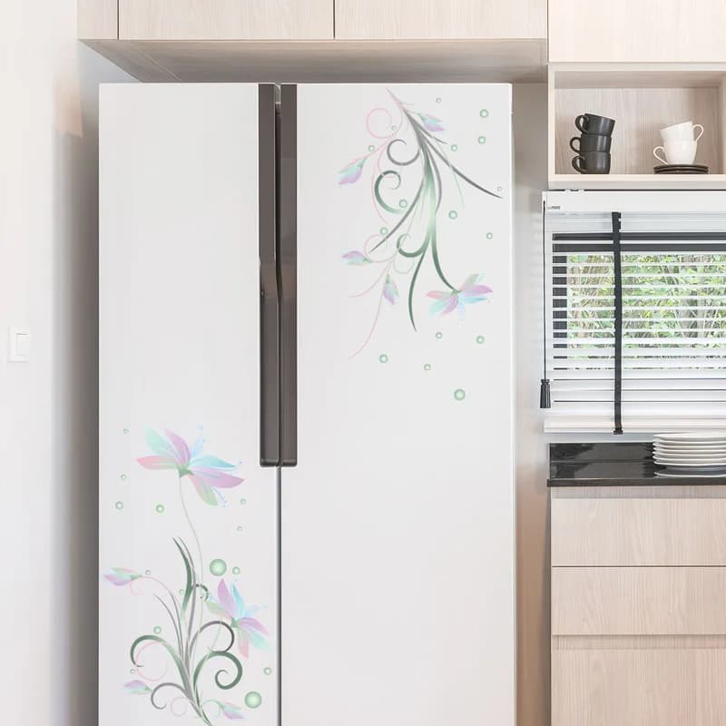 Autocollant mural élégant de fleurs blanches pour réfrigérateur, porte, vitrine, décorations, papier