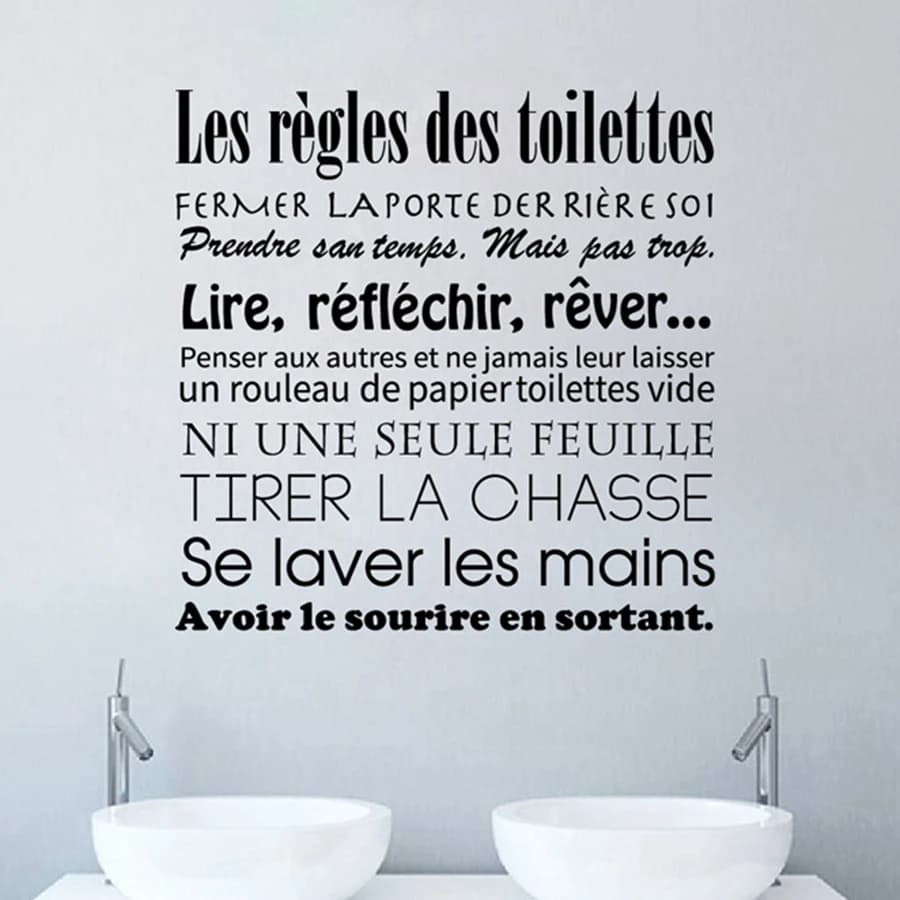 Autocollants muraux de règles de salle de bains française, règles de toilettes françaises, sparadrap