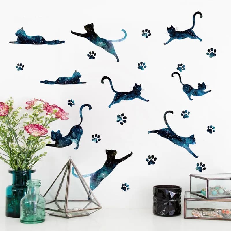Autocollant mural de chat de ciel étoilé pour chambre d'enfant, décoration de fond, salon, décoratio