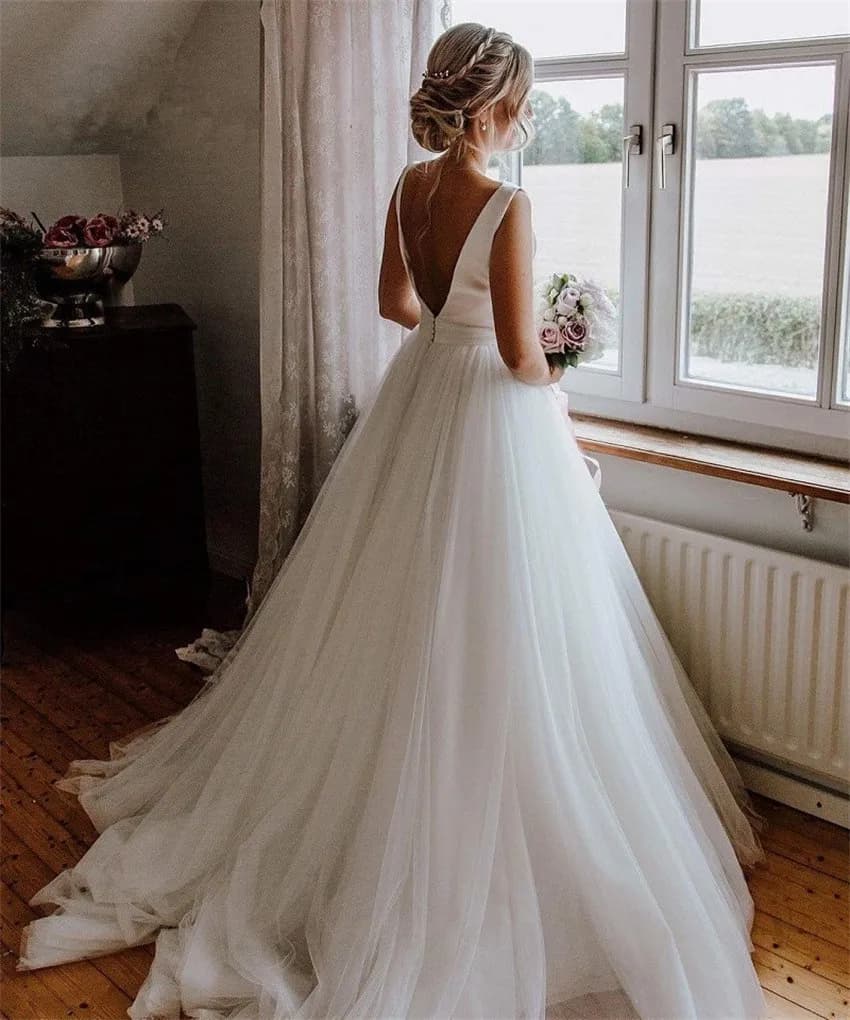 Robe de Mariée Simple avec Nministériels d Papillon, Taille Personnalisée, Ligne A, Dos aux, Manches