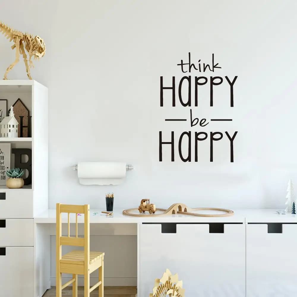 Autocollant mural Think Happy Be Happy, proverbes anglais, décoration de la maison, salon, chambre à