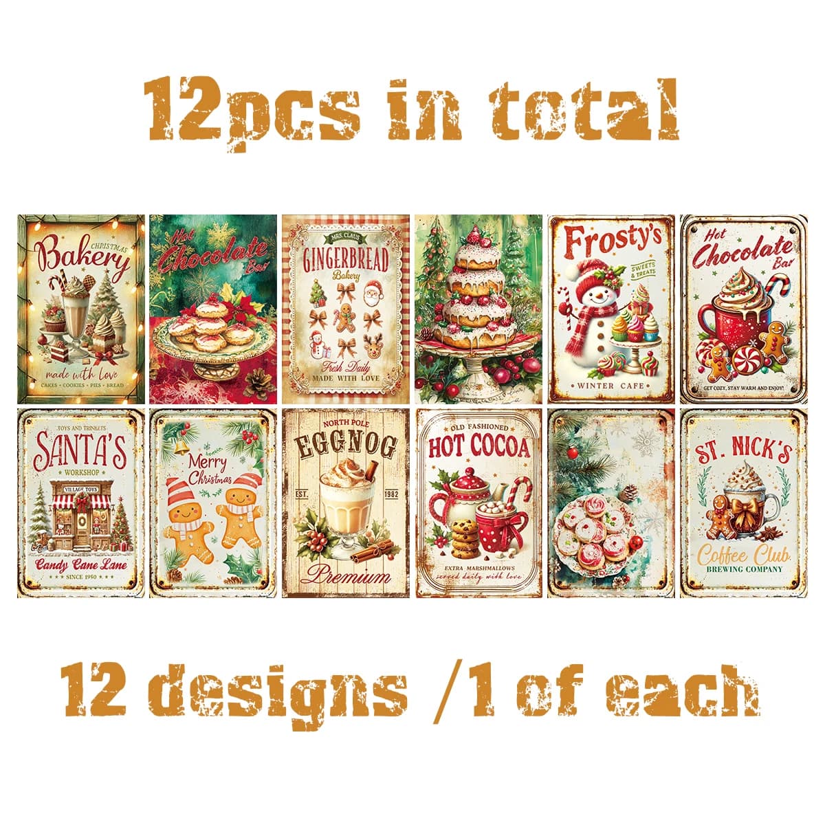Cartes de décoration murale de noël Vintage, pain d'épices, cartes en papier sur le thème du café, p